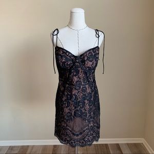For Love and Lemons Tati Black Lace Corset Dress L